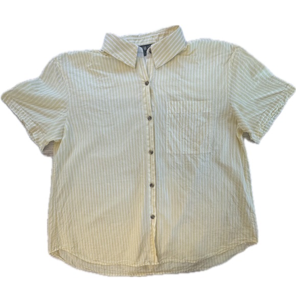 Lafayette 148 Top Yellow/White Striped Short Sleeve Button Down Shirt L - Picture 5 of 9